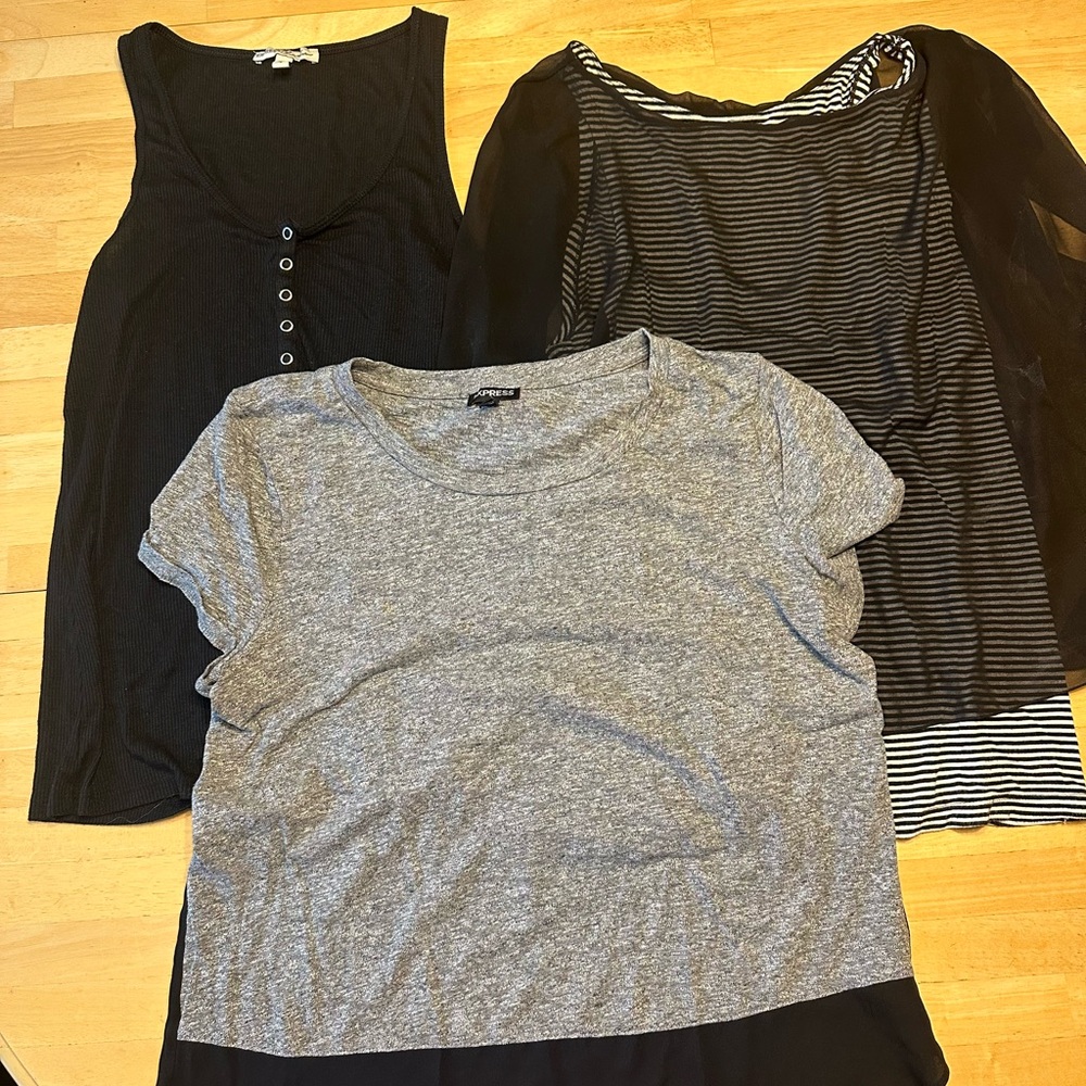 Express Women's Gray and Black Layered Tank & Tee Set - Express